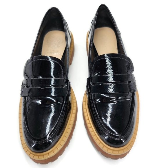 Vince Camuto McKella Black Patent Leather Chunky Lug-Sole Penny Loafers - Picture 3 of 10